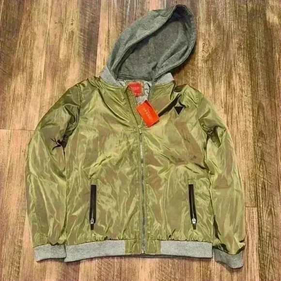 Guess Boys Brady Solid Bomber Jacket Army Olive size 12 BNWT - Picture 1 of 5
